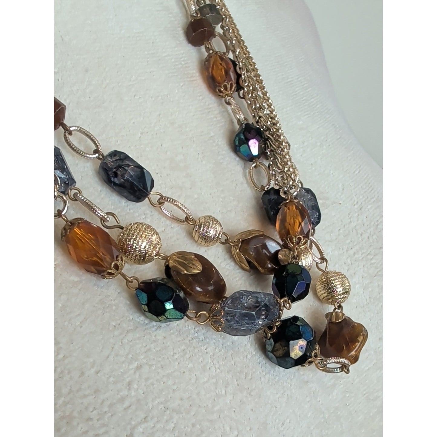 Vintage West Germany Mixed Media Statement Necklace Three Multi Layer