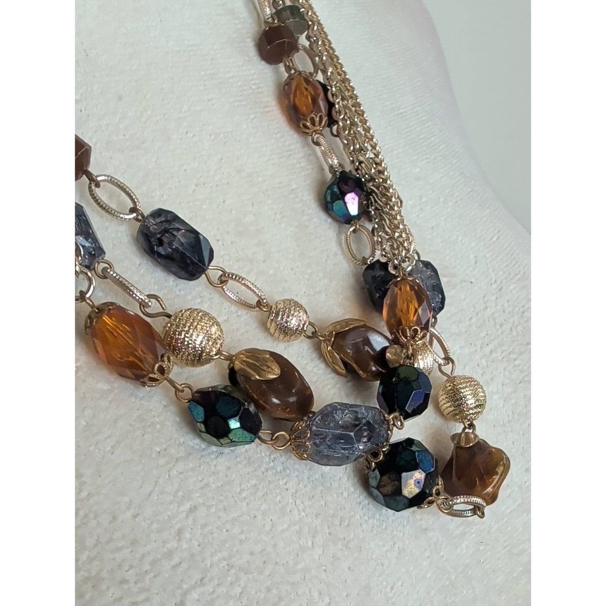 Vintage West Germany Mixed Media Statement Necklace Three Multi Layer