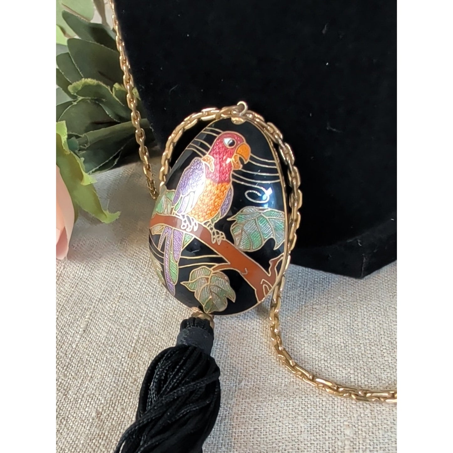 OOAK Vintage Cloisonné Parrot Pendant Necklace Authentic Monet Gold Tone Chain
