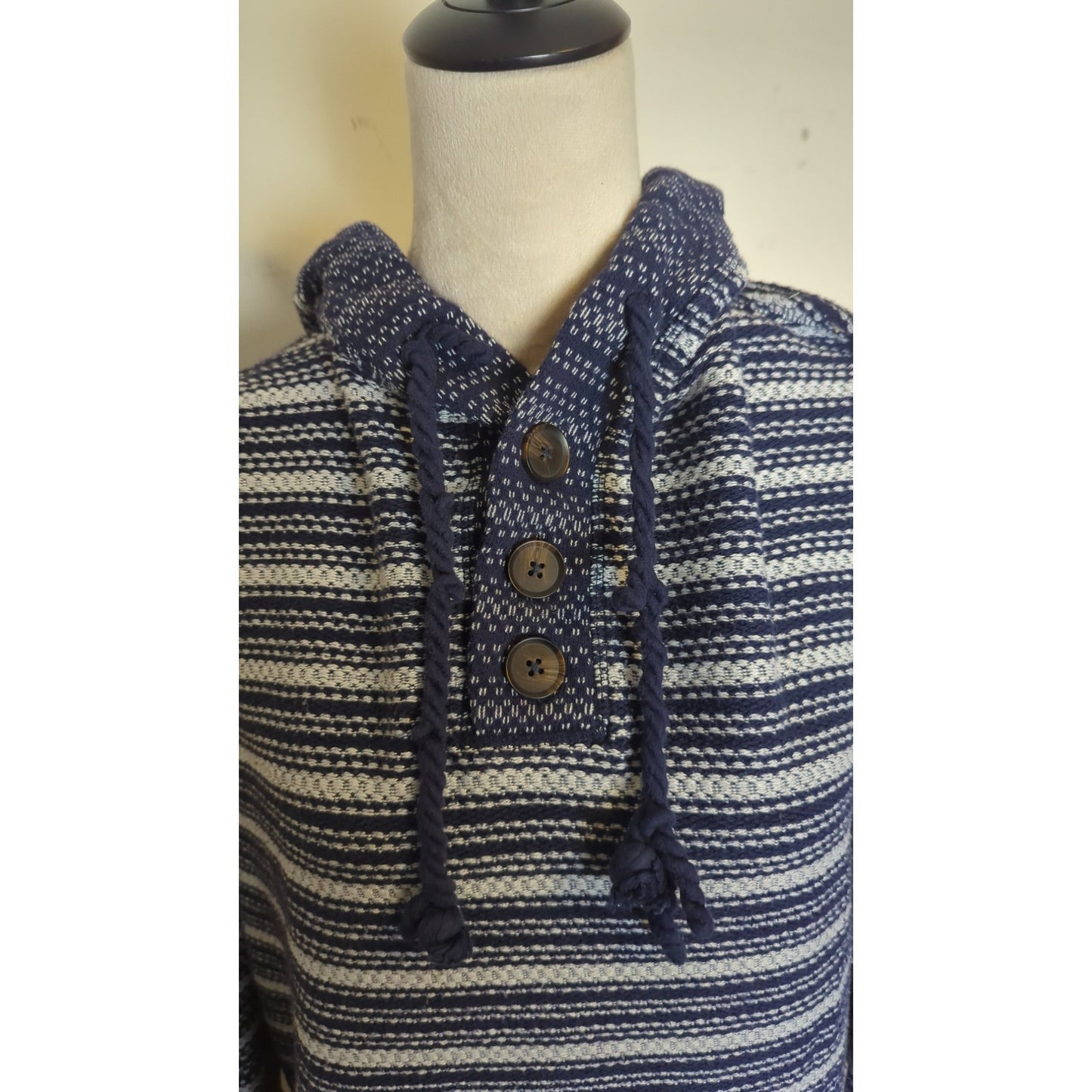 Southwestern Oversized Popover Gauzy Knit Sweater Hooded Pouch Pocket XXL