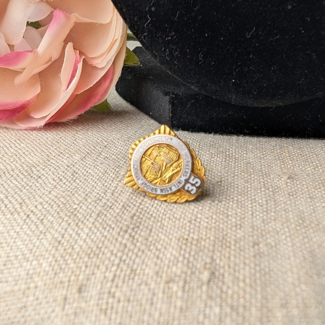 Vintage Solid 10K Gold Iron Workers Union 35 Year Service Pin 2g Lapel Tie Tac