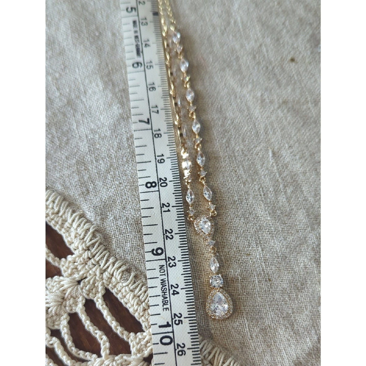 Gold Tone CZ Vine Drop Necklace  Soft Glam Bridal Inspired  Romantic Statement