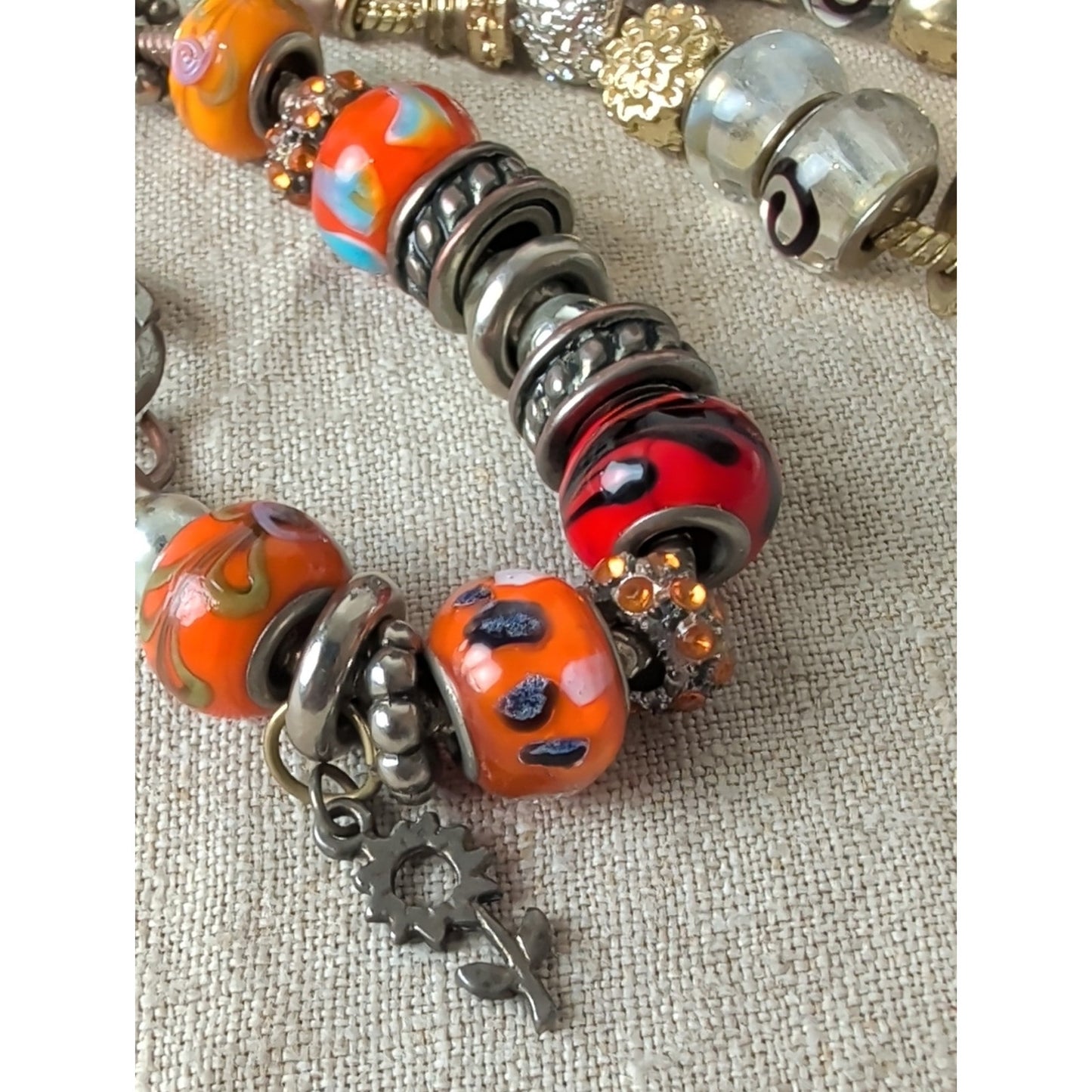 Y2K Colorful Glass Bead Charm Bracelets - Orange, Red, Gold, Clear