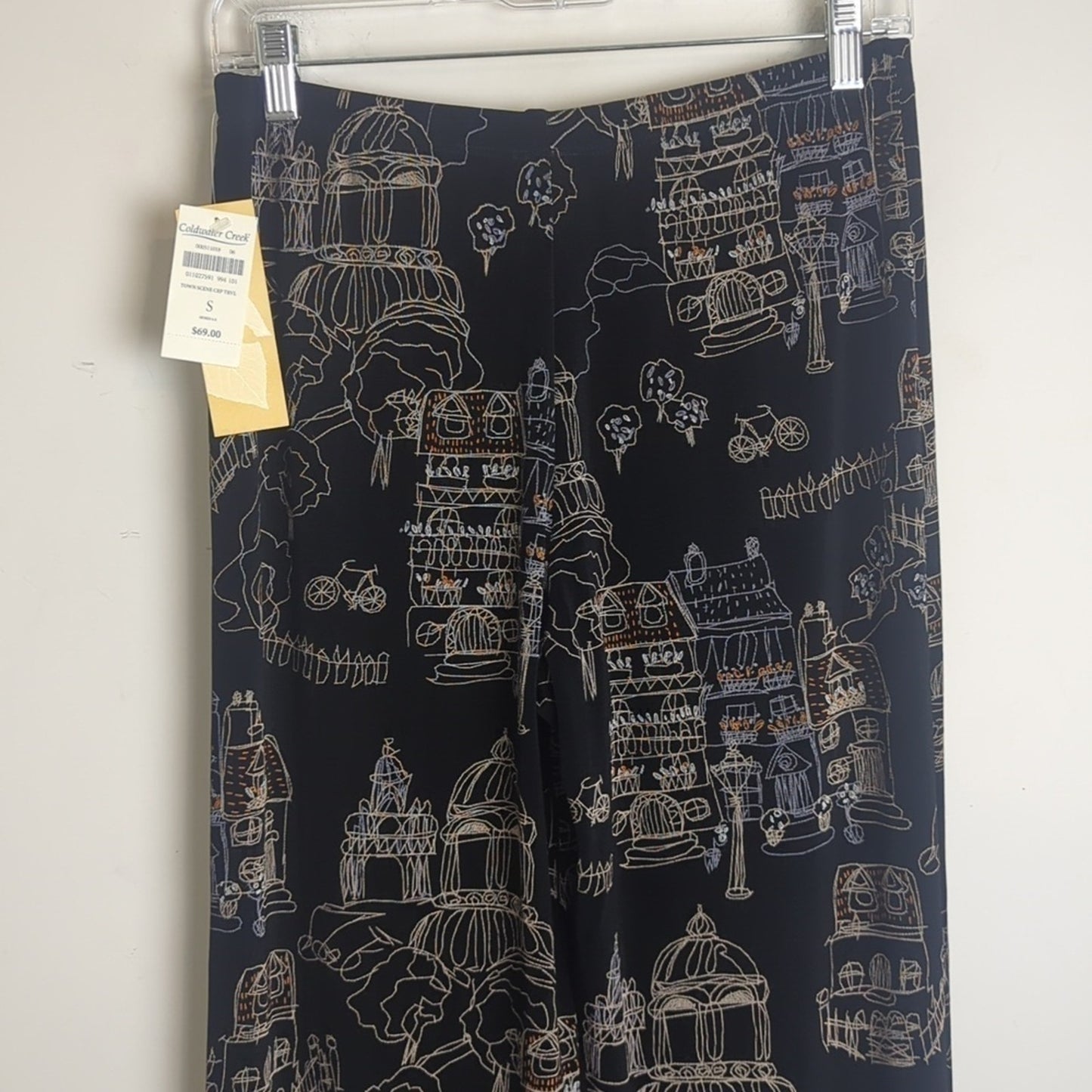 NWT Art to Wear Town Scene Capri Travel Knit Pull-on Elastic Pants Women's Small