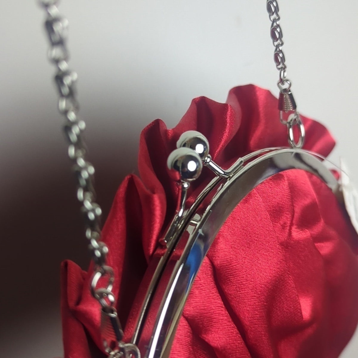 Holiday Red Evening Bag Roset Ruffle Metal Strap Kiss Lock Holiday