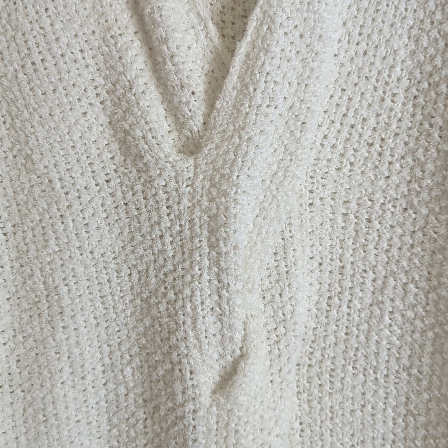 Free People Coco V neck White Waffle Knit Oversized Beach Casual Sweater Size M