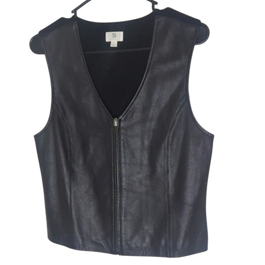 Vintage 90s Lambskin Leather Zip-Up Vest Black Biker Goth Women's Medium
