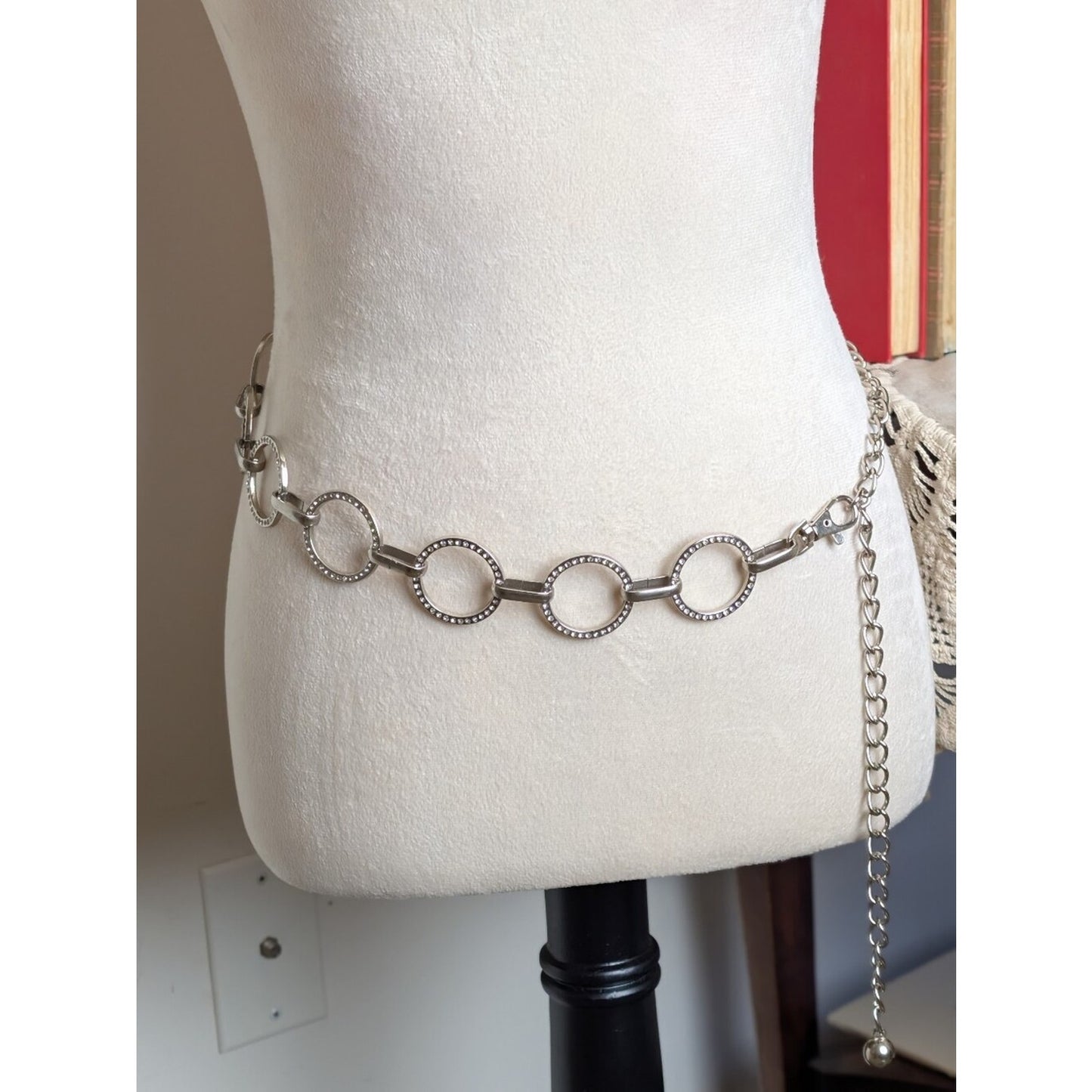 Vintage Y2K Rhinestone Chain Belt  Silver Tone Circle Link McBling 2000s Glam
