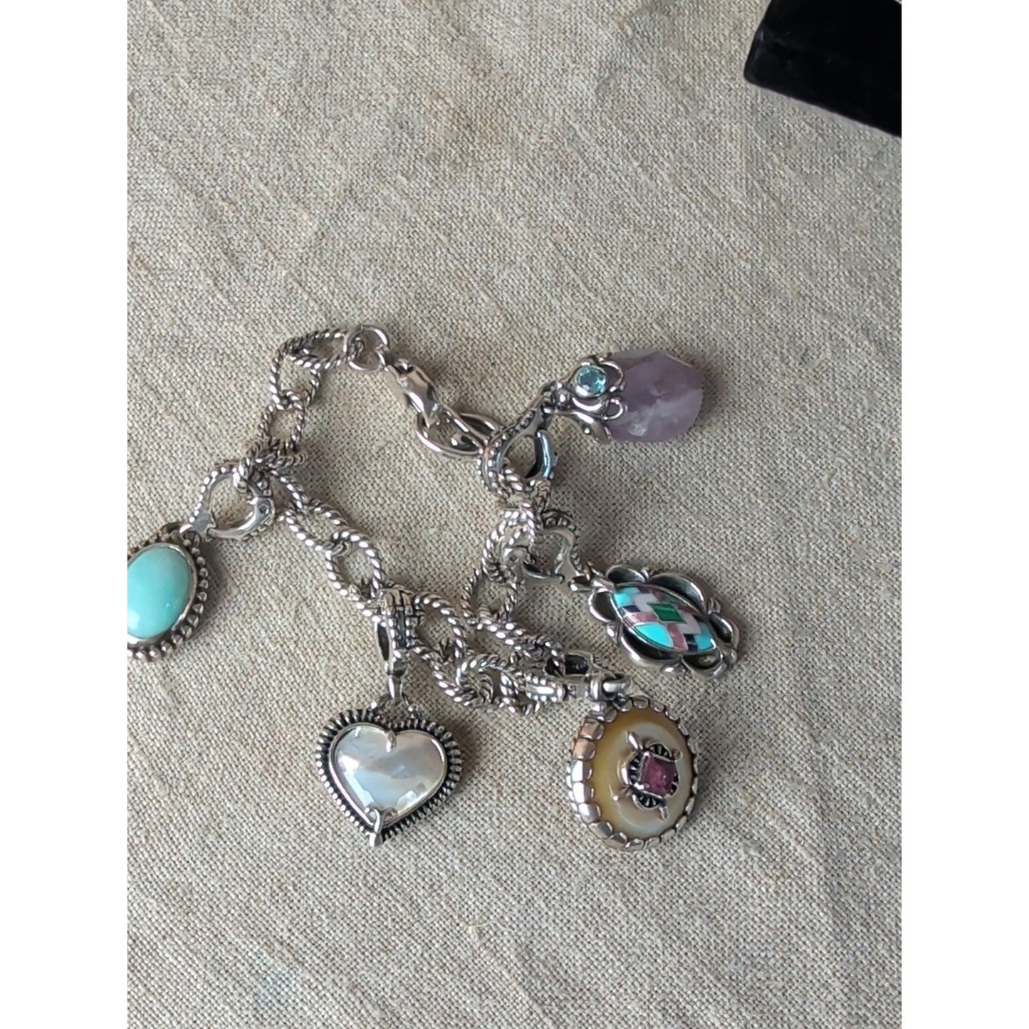 Vintage Carolyn Pollack Relios Sterling Silver Bejeweled Enhancer Charm Bracelet