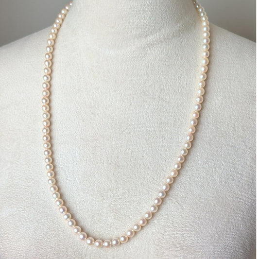 Vintage Genuine Cultured Pearl Necklace Sterling Silver Box Clasp 26"