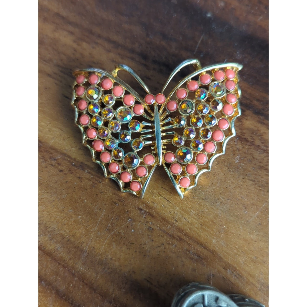 Vintage Butterfly Brooch Set 90s Enamel Rhinestone Butterflies Heart Trinket Box