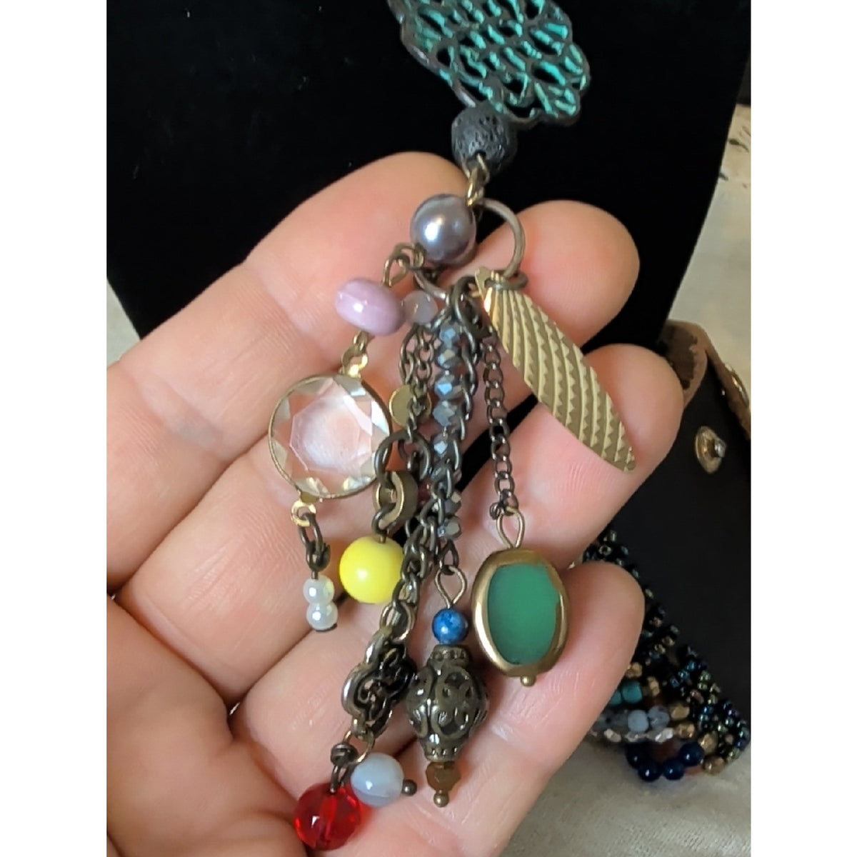 Plunder Boho Charm Necklace & Snap Cuff Bracelet Set Eclectic Festival Jewelry
