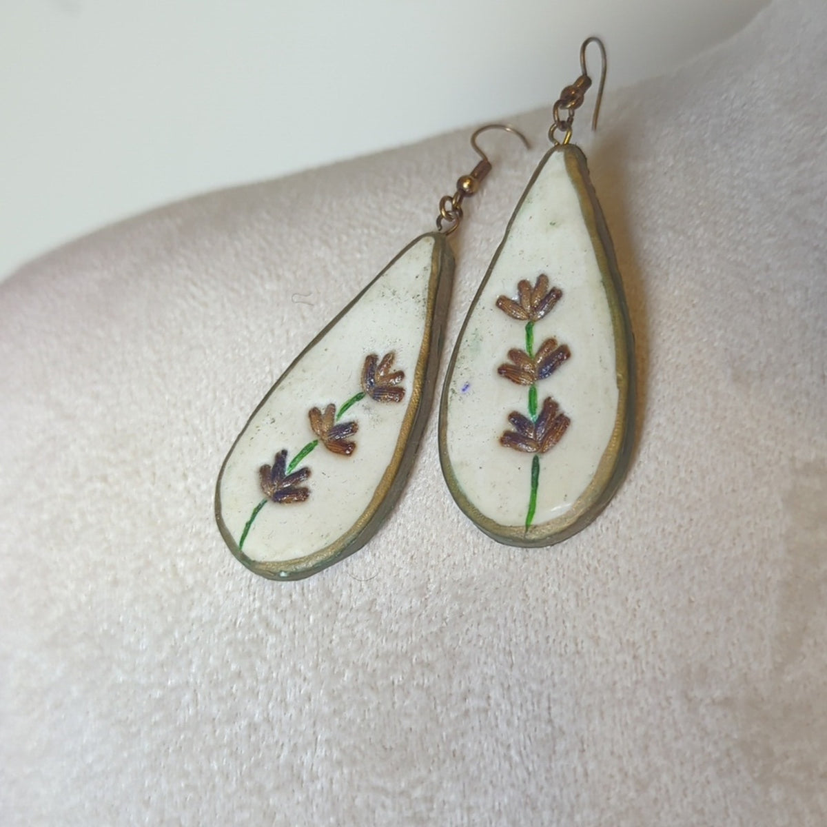 Vintage Hand-Painted Teardrop Earrings| Folk Art Floral Dangles Lightweight Wood