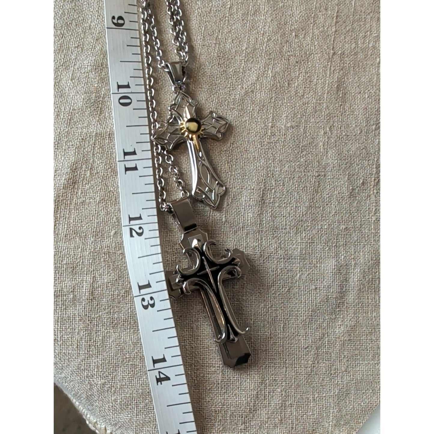 His & Hers Stainless Steel Cross Necklace Set Inspirational Couple Gift