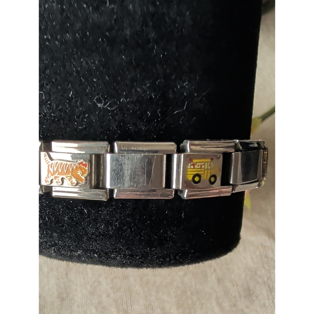Pugster Silver-Tone Italian Charm Bracelet with Yellow & Orange Enamel Accents