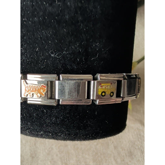 Pugster Silver-Tone Italian Charm Bracelet with Yellow & Orange Enamel Accents