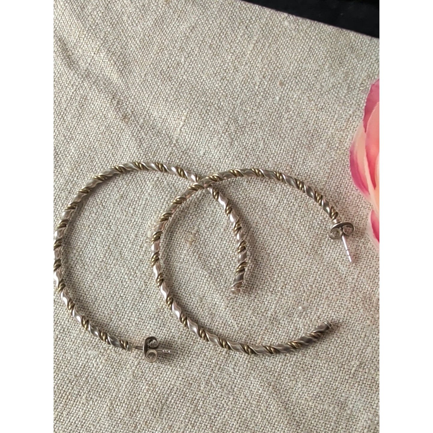 Vintage C&H 925 Sterling Silver Two-Tone Twisted Rope Hoop Earrings