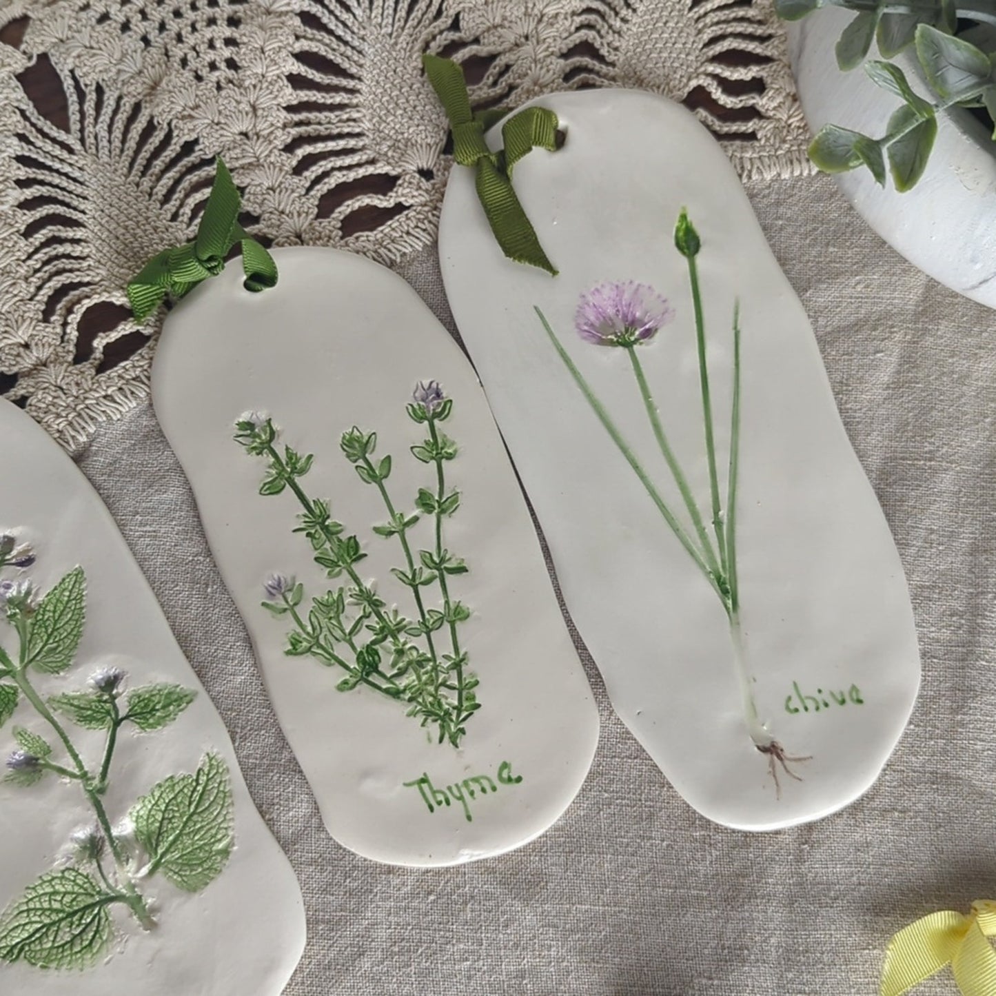 Hand Painted & Carved Herb Plaques Set of 8 Herb Kitchen Gallery Wall Display