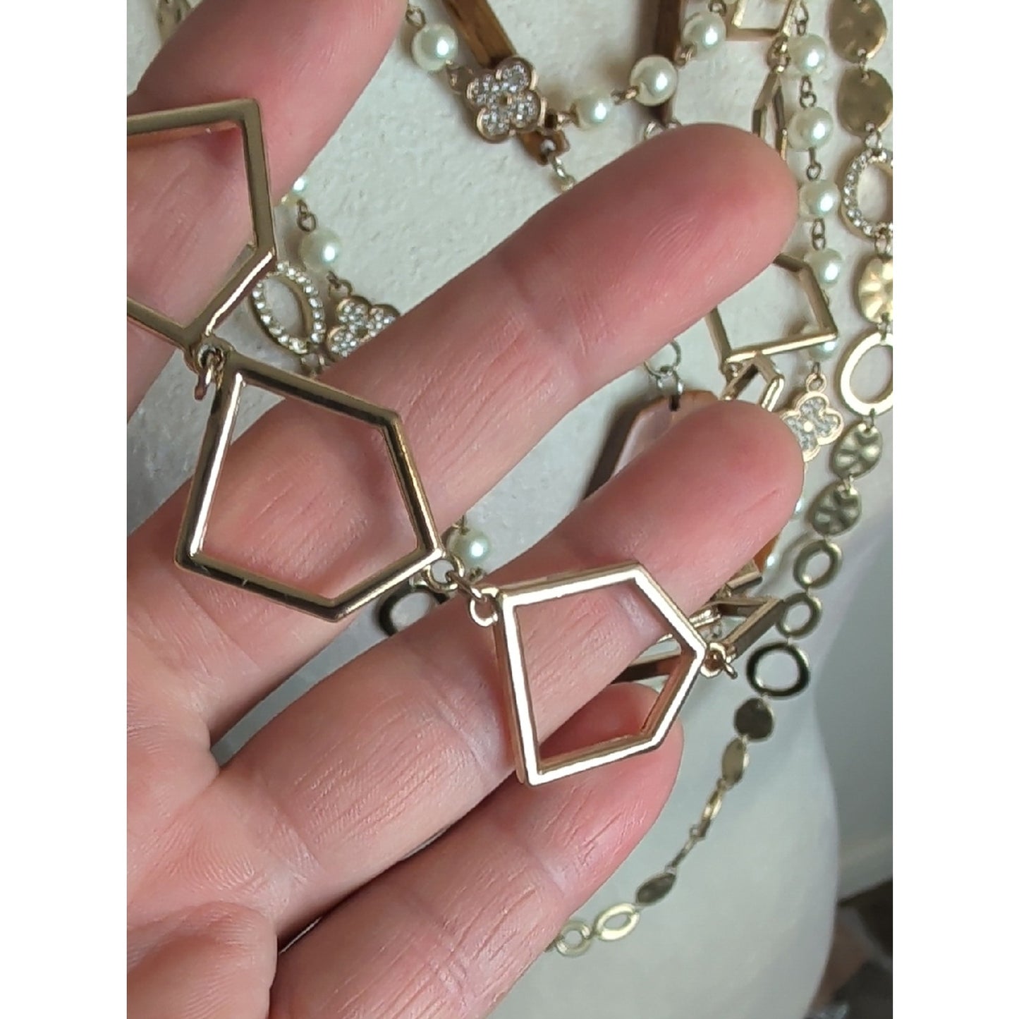 Boho Luxe Designer Jewelry Lot 5 Necklaces Glass Pearl CZ Layering Set
