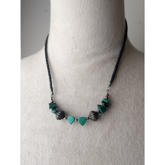 Southwestern Turquoise Color Beaded Necklace Sterling Silver Closure Boho
