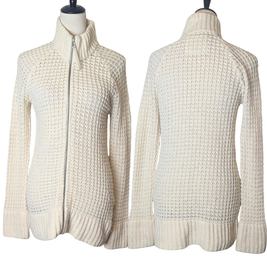 Ski Lodge Minimalist Cozy Waffle Knit Zip Wool Blend Cardigan Women's M*