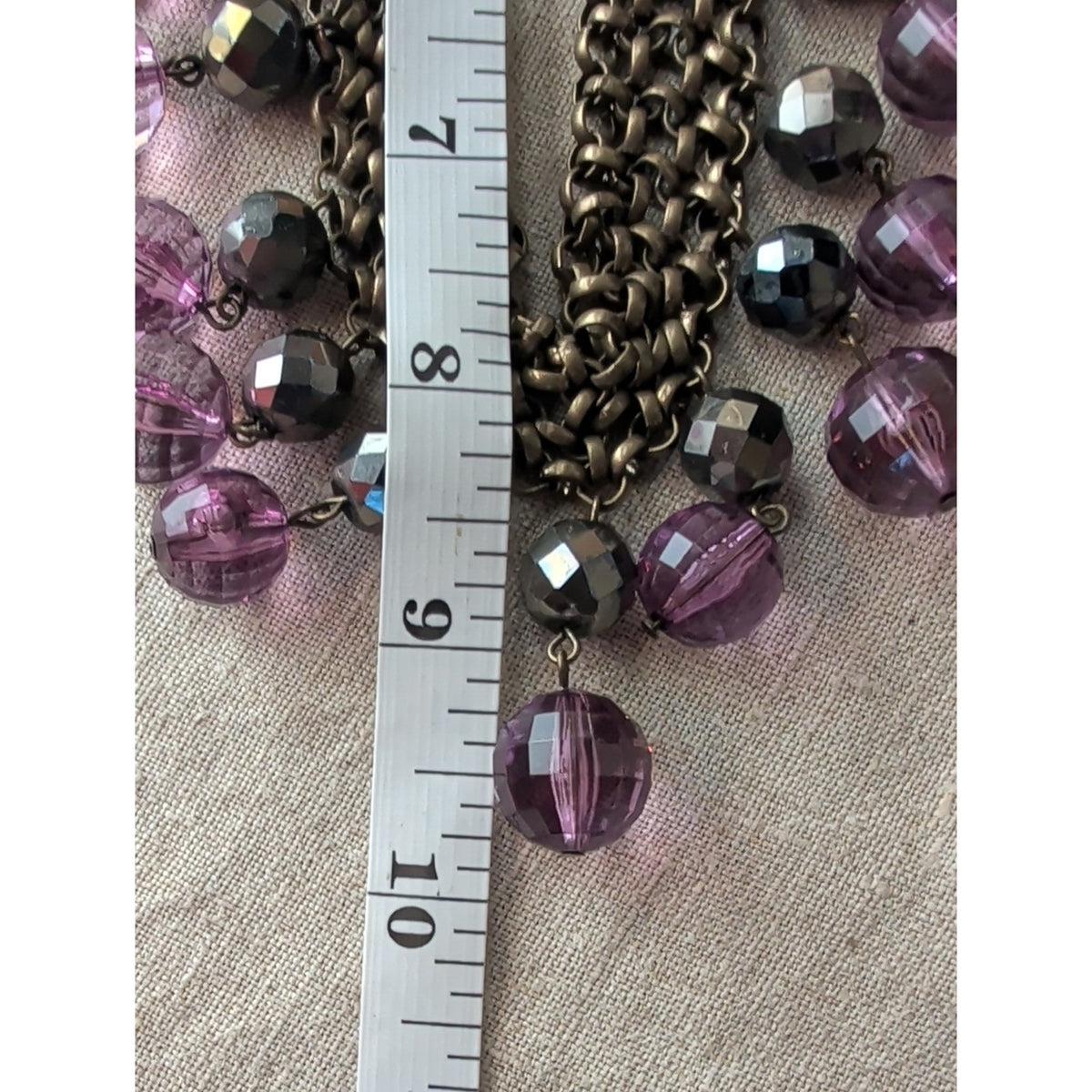 R.J. Graziano Purple Beaded Bib Statement Necklace Antique Brass Chain Boho Y2K