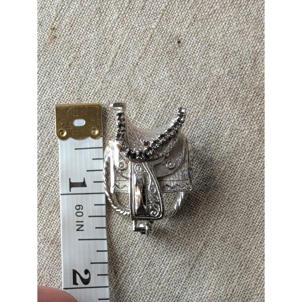 Western Saddle Scarf Slide Ring Silver Tone Rhinestone Cowgirl Equestrian