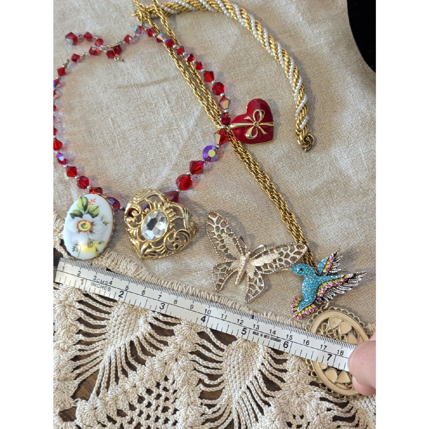 Vintage Coquette Jewelry Lot Ruby Red Hearts Butterfly Brooch Sarah Cov