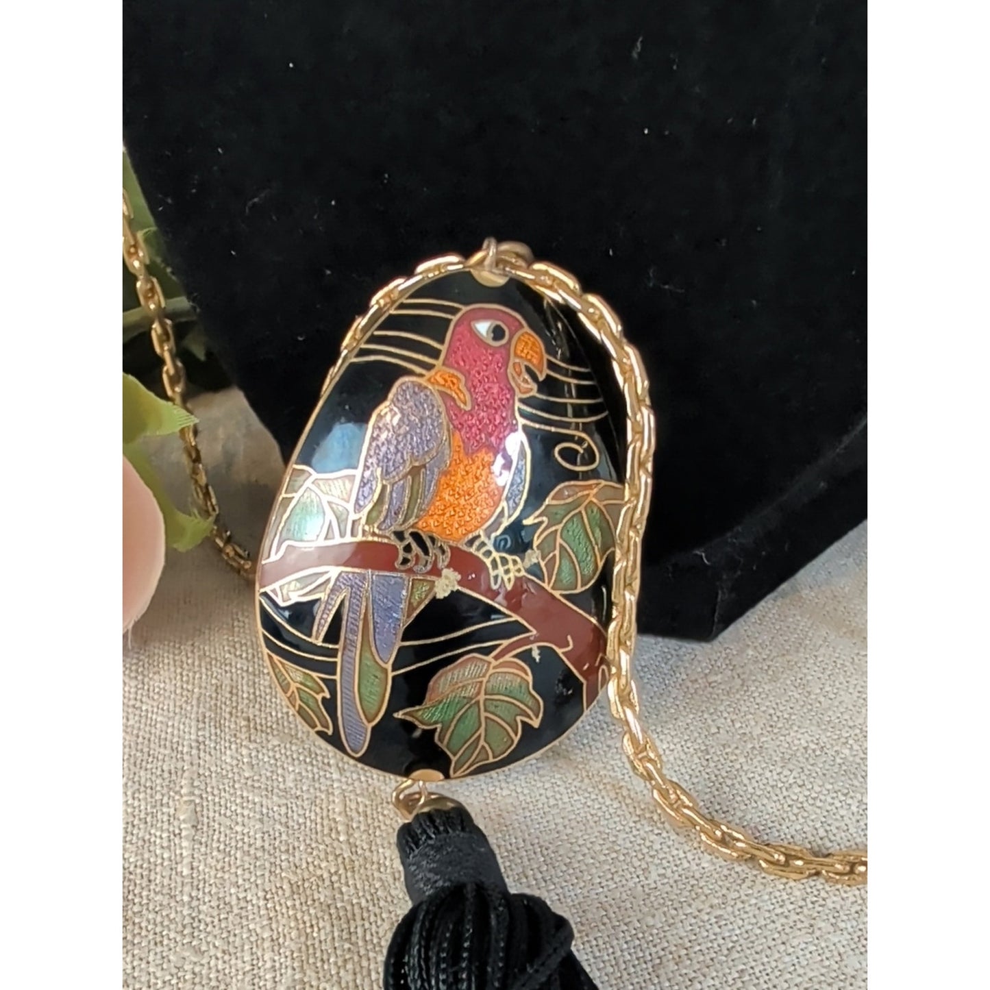 OOAK Vintage Cloisonné Parrot Pendant Necklace Authentic Monet Gold Tone Chain