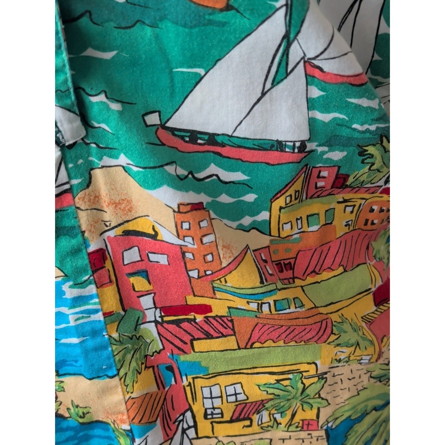Vintage Bushwacker Sailboat Island Print Sleeveless Popover Top 90s Coastal