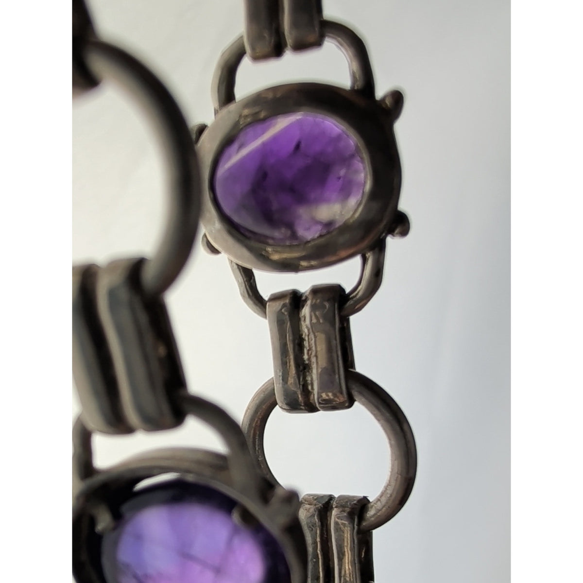 925 Sterling Silver Amethyst Bracelet Purple Cabochon Artisan 19g