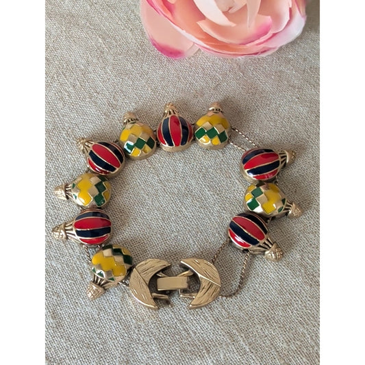 Enamel Whimsical Air Balloon Link Bracelet in Yellow, Red, Green &Blue