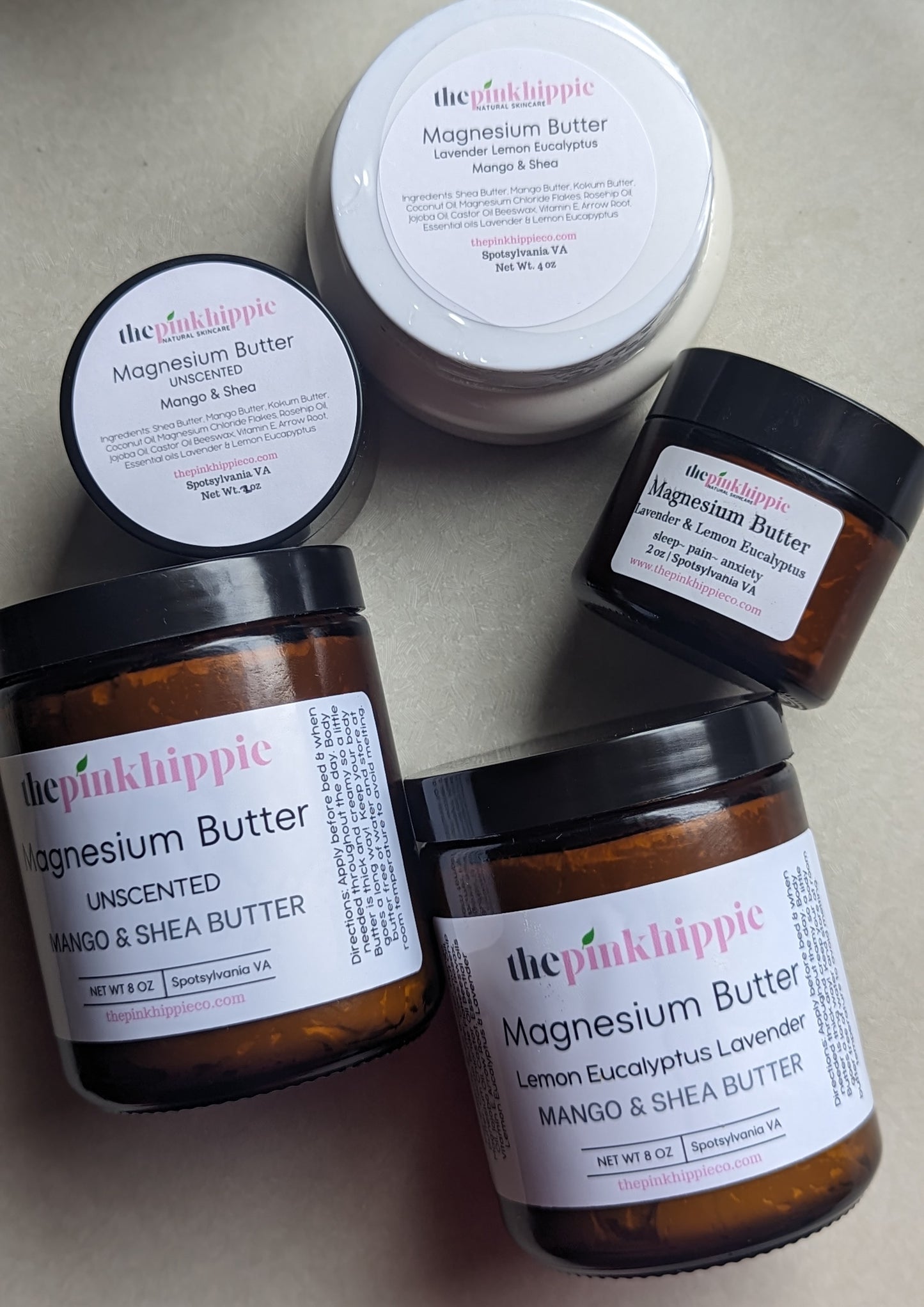 Melt Free Magnesium Butters with Tallow Essential oils Lemon Eucalyptus and Lavender & Unscented  Amber Glass-8 oz BPA Free