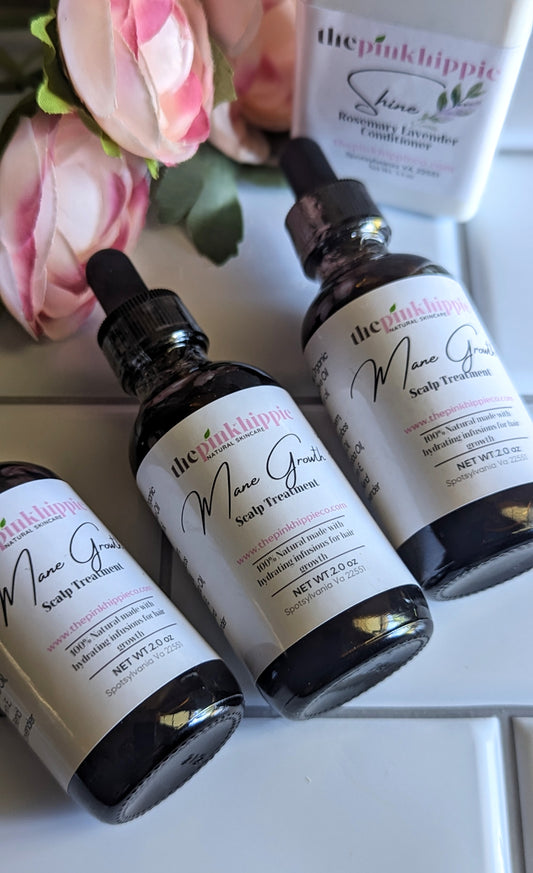 Mane Growth Scalp & Hair Serum Herbal Infused Amber Glass Bottle 2 oz Essential Oils Rosemary Lavender Clove
