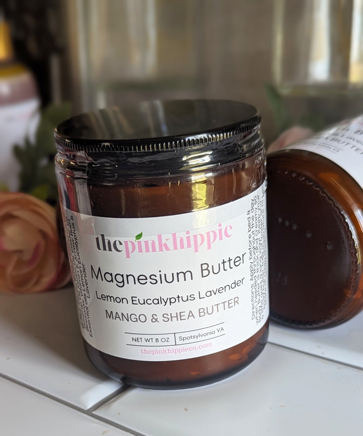 Melt Free Magnesium Butters with Tallow Essential oils Lemon Eucalyptus and Lavender & Unscented  Amber Glass-8 oz BPA Free